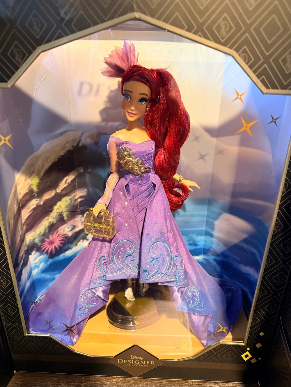 Disney Ariel Doll in Purple Gown with Red Hair and Gold Accents